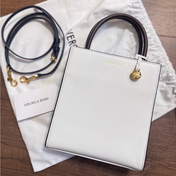 NEW Veronica Beard Mini Shopper Leather Tote Crossbody Bag White Colorblock - Picture 3 of 10
